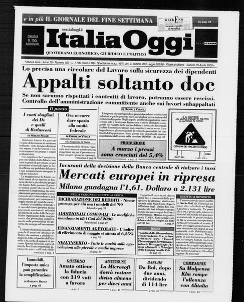 Italia oggi : quotidiano di economia finanza e politica